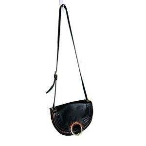 Sam Edelman Black Pebble Leather Half Moon Shaped Crossbody Purse